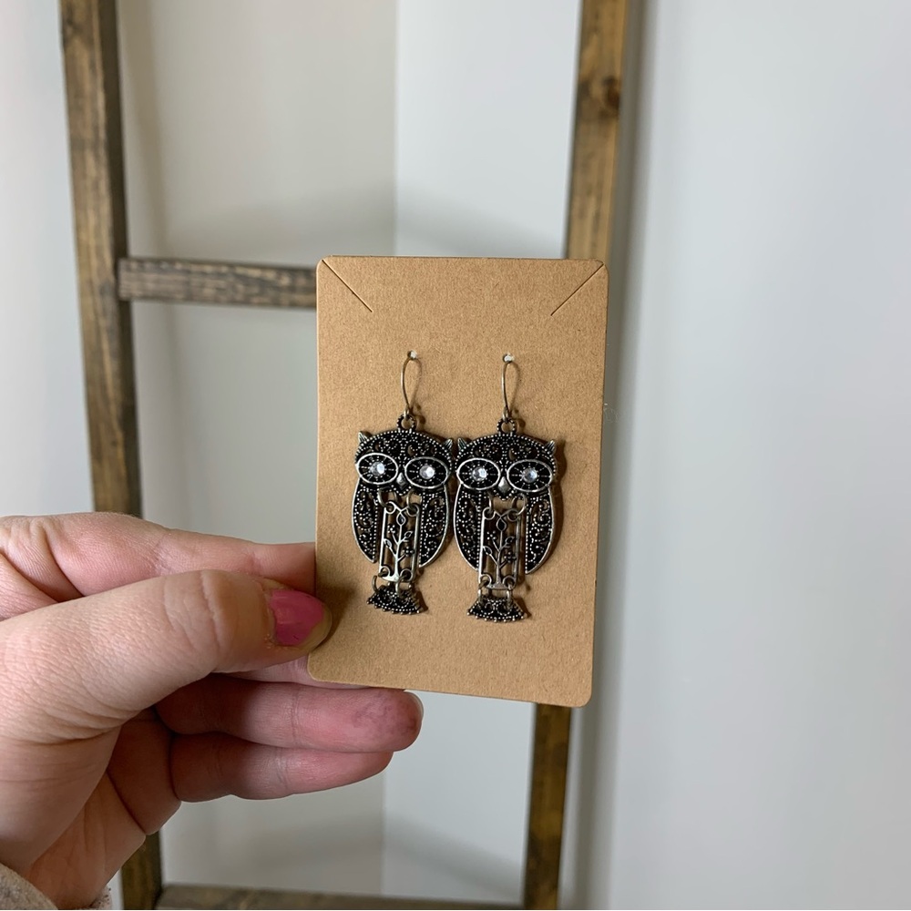Silver Owl Dangle Earrings